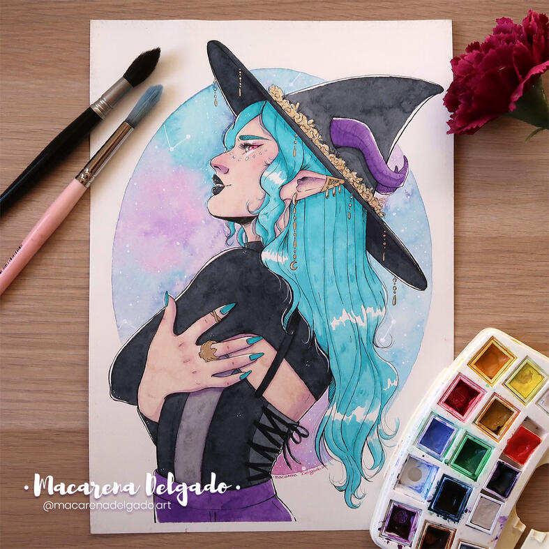 Acuarela Bruja Diana